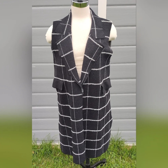 NWOT Anthropologie Quinn Windowpane Vest One size Black - Picture 1 of 8
